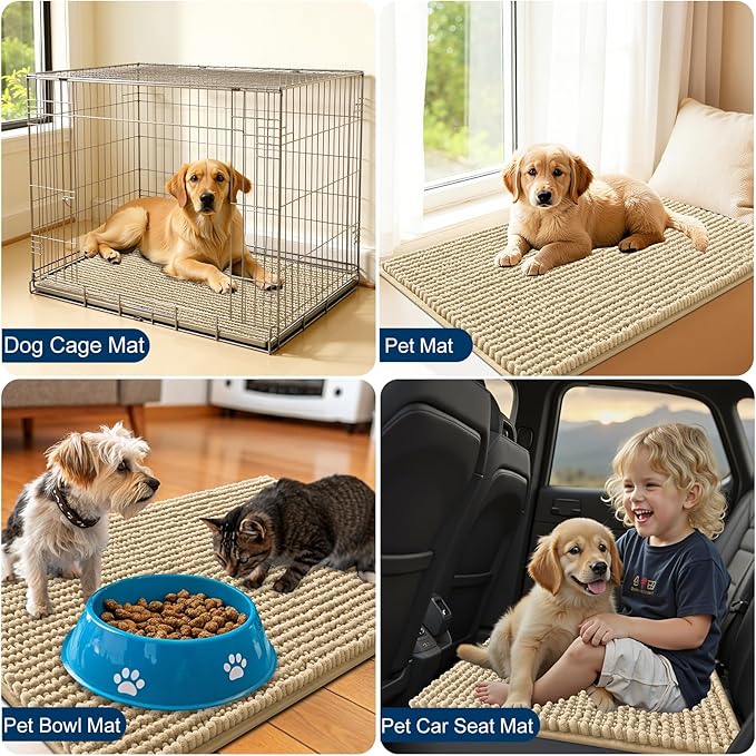 OLANLY Dog Door Mat for Muddy Paws 24x16, Ultra Absorbent Chenille Mud Doormat, Non-Slip Washable and Dirt Trapping Doormat for Indoor Entryway, Quick-Dry Indoor Pet Bed Mats for Dogs, Beige