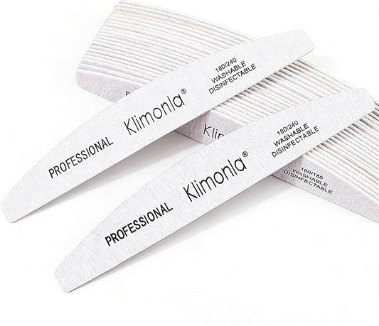 25pcs Professional Half Moon Nail Files Emery Board Set 180/240 Grit Dual-Grit Buffer Files for Natural & Acrylic Nails Tools Suit for Home Salon