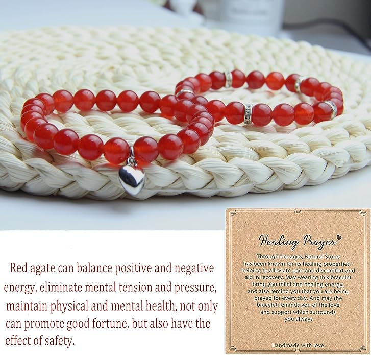 2Pcs Healing Crystal Bracelets for Women Handmade Beaded Bracelet Healing Prayers Crystal 8mm Natural Stone Beads Bracelet Stress Relief Get Well Soon Gifts