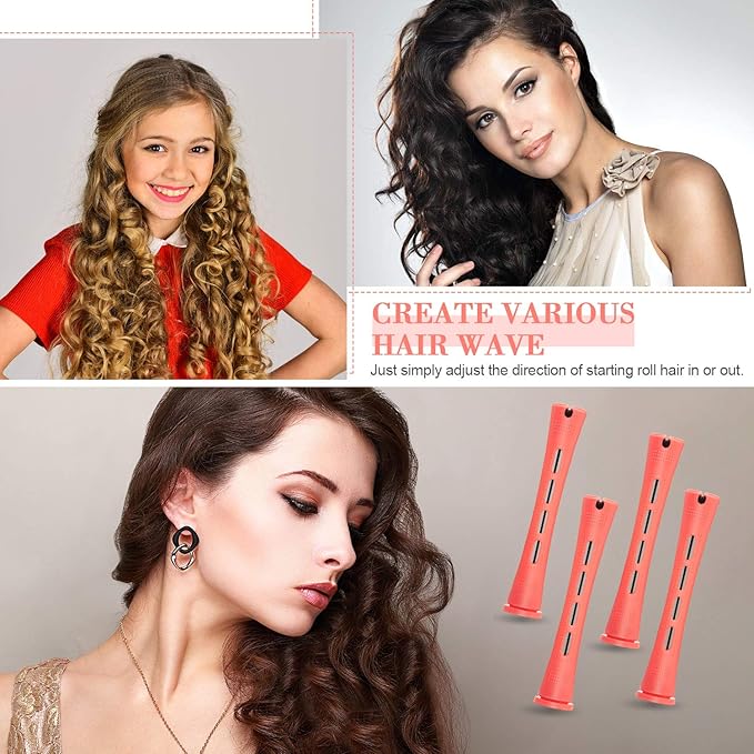 WILLBOND 96 Pcs Hair Perm Rods Plastic Cold Wave Perming Rod for Short Long Hair Curlers Heatless Roller with 2 Steel Pintail Rat Tail Comb for Hairdressing Styling Tool(0.51 Inch/ 1.3 cm,Pink)
