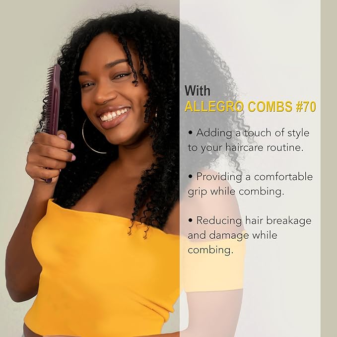 Allegro Combs 3 Row Detangling Comb, Wide Tooth Curl Defining Brush, Perfect for Curly Hair Stylists, Curl Defining Comb, Made In The USA, Burgundy, 1 Piece