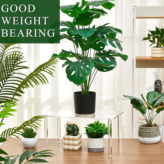 2 Pcs Extra Large 6mm Thick Acrylic Rectangular 4-leg Display Risers, Acrylic Plant Stand, Clear Shelf Riser Display Stands for Decor Collectibles Figures (16×10×8in)
