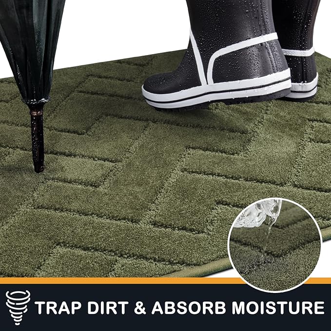 PURRUGS Dirt Trapping Door Mat 32" x 70", Non-Slip Machine Washable Entry Rug, Dog Doormat, Indoor Front Door Mat, Super Absorbent Entryway Rug for Muddy Shoes & Paws, Sage Green