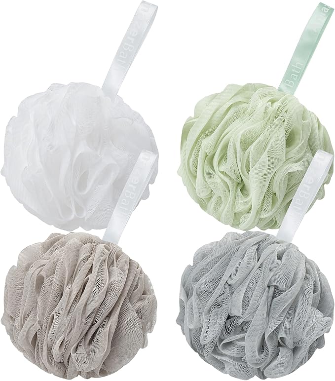 AmazerBath Loofah Sponge 60g/Piece, Exfoliating Bath Sponge Body Scrubber - Loofa Set of 4 Neutral Colors