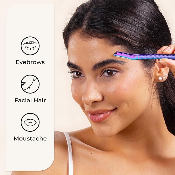 Eyebrow Razor, Face Razors for Women&Men, Eyebrow Trimmer Shaper with Precision Cover, Facial Shaver with 6 Blades (Rainbow)