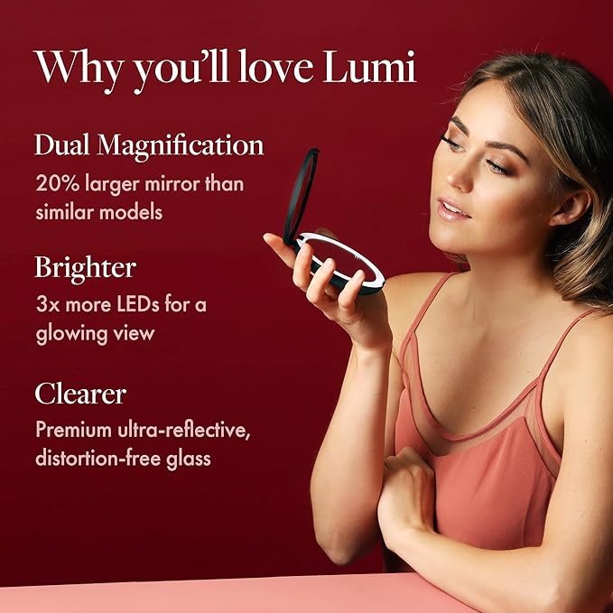 Fancii LED Lighted Travel Makeup Mirror, 1x/10x Magnification - Daylight LED, Compact, Portable, Large 5" Wide Illuminated Folding Mirror (Lumi) (White)