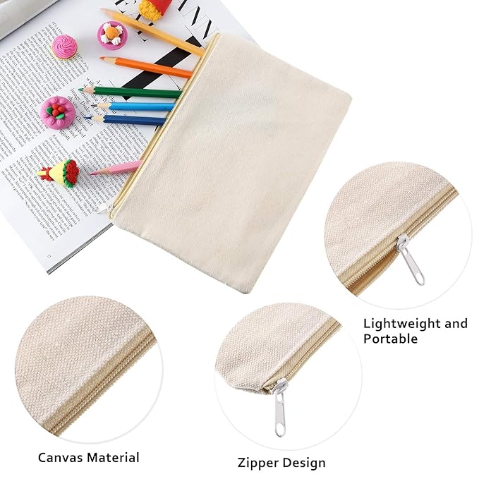 meekoo 16 Pack Blank Canvas Pouch Zipper Cosmetic Bag Bulk Plain Makeup Pouch Sublimation DIY Craft Multipurpose Travel Toiletry Bag for Makeup Cosmetic Stationary Storage Organizer(S,Beige)
