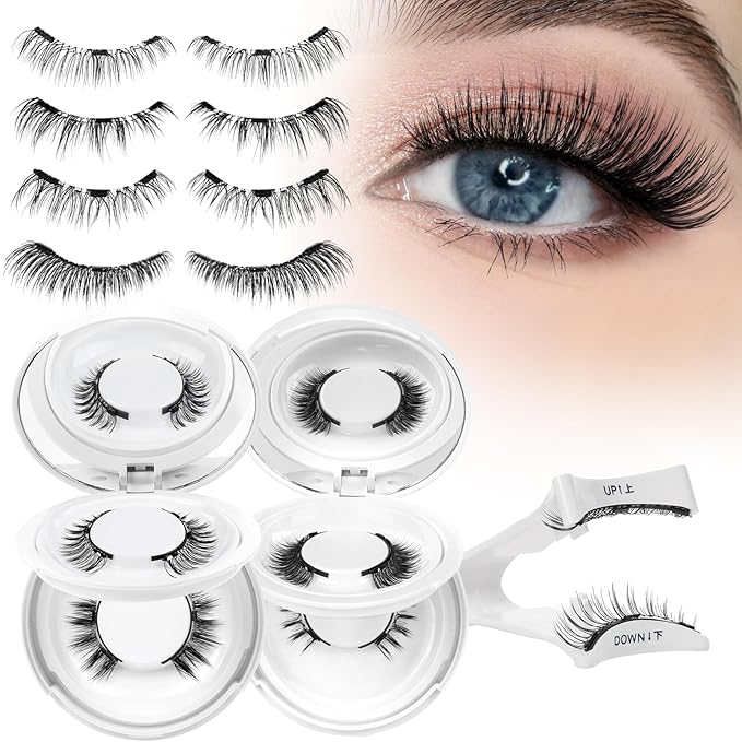 Higu clace Magnetic Eyelashes 4Pairs Magnetic Eyelashes with Applicator Soft Magnetic Lashes Natural Look Wispy Magnet Lashes Without Eyeliner Easy to Wear and Remove(DJCX-E02）