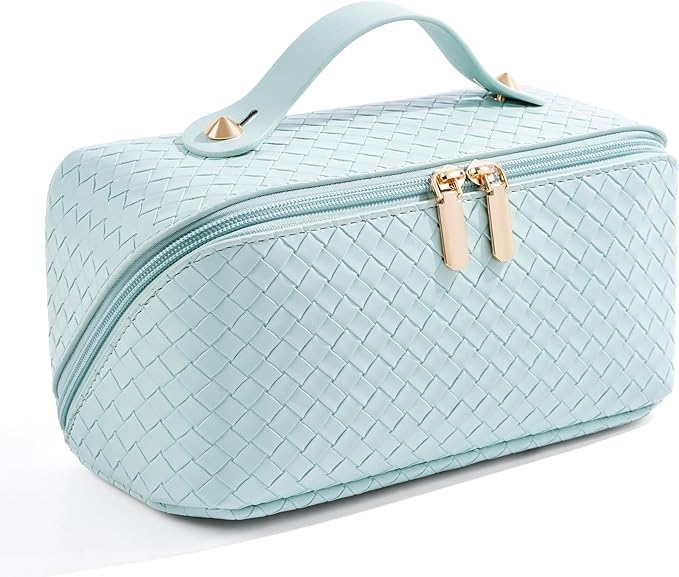 Large Capacity Travel Cosmetic Bag - Portable Makeup Bags for Women Waterproof PU Leather Checkered Makeup Organizer Bag with Dividers and Handle,Toiletry Bag for Cosmetics