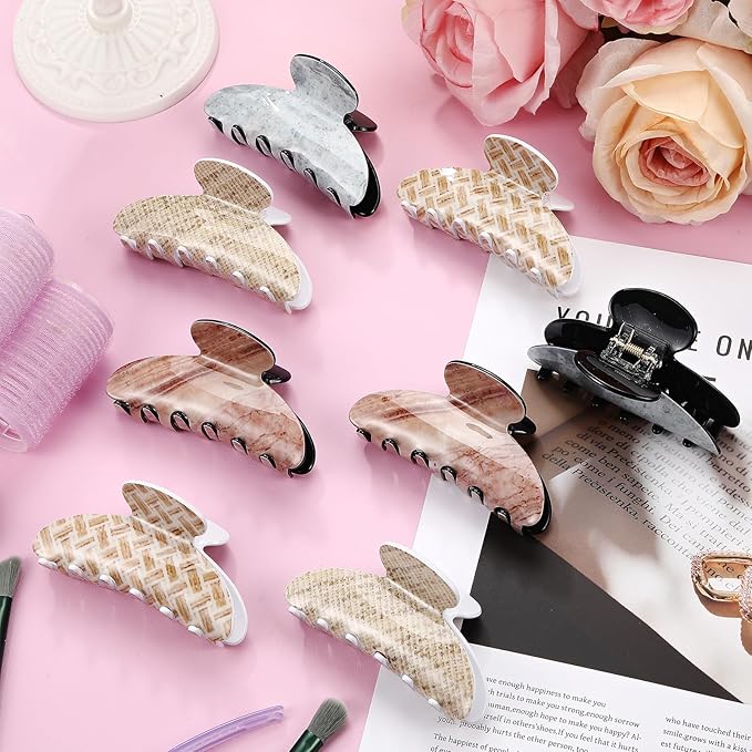 8 Pcs Large Acrylic Hair Claw Clips for Women Non-slip Strong Hold Jaw Clamps for Thick Thin Hair (Marble,Soft Color)