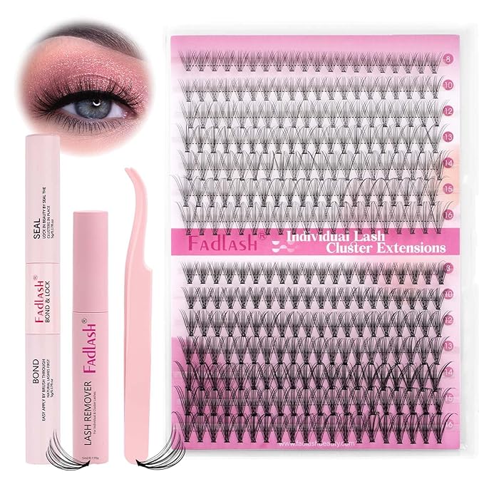 DIY Lash Extensions Kit, Lash Clusters Individual, Lash Bond and Seal, Clusters Lash Glue Remover and Eyelash Tweezers for Eyelash Extensions Beginners (10D+20D-0.07D, 8-16mm, Kit)