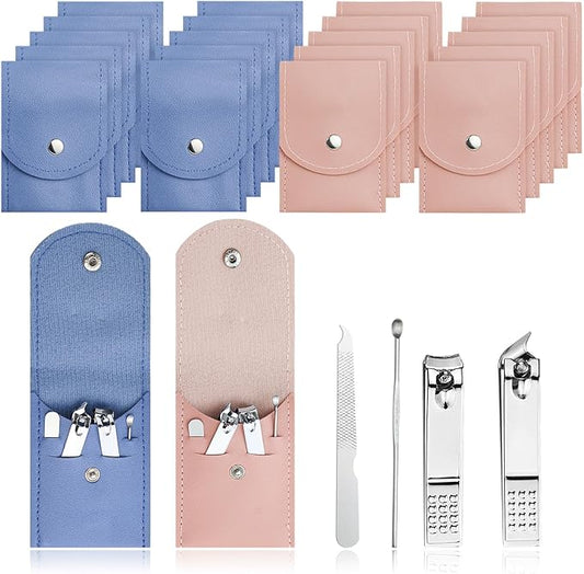100 Sets Finger Nail Clipper Set Bulk,4 in 1 Adult Stainless Steel Travel Manicure Kit with Case Individually Wrapped Nail Clippers Bulk for Homeless,Hotel,Charity(2 Colors)