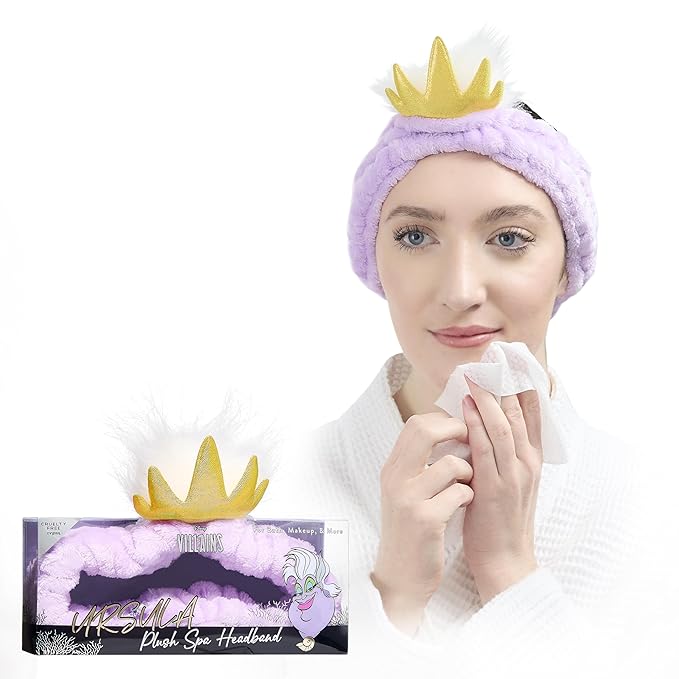 Disney Spa Headband, Soft, Plush, Adjustable, and Fun Hair Accessory for Skincare and Makeup Routines, Ursula by Belle Maison
