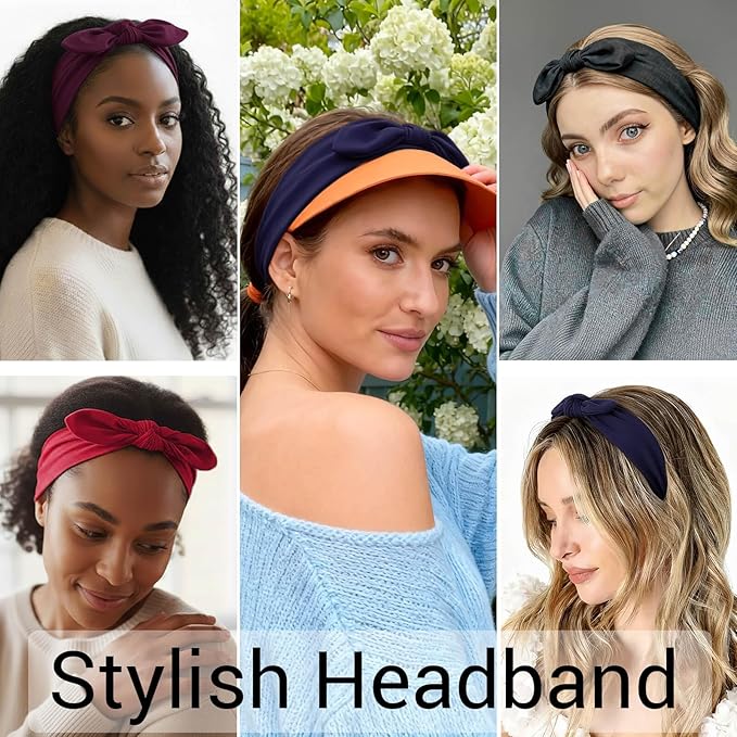 DRESHOW Knotted Bow Hairband for Women Rabbit Ears Bow Headband Vintage Hairband Yoga Head Wrap 4 Pack