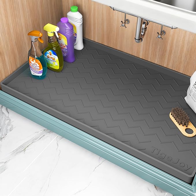 TigeJoy 31" x 19" Under Sink Mats for Kitchen Waterproof, Leak-Proof Silicone Mat Sink Protector and Cabinet Liner, Kitchen Essentials Organizer and Storage, Boot or Shoe Tray, Pet Feeding Mat
