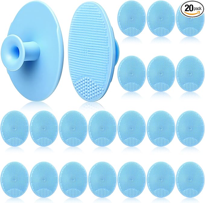 Nuogo 20 Pack Face Scrubber Soft Silicone Facial Cleansing Brush Wash Brush for Deep Cleaning, Face Scrub Brushes for Massage Faces Exfoliator Blackhead Removing Faces Cleansing Pads (Light Blue)