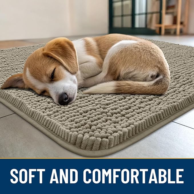 Smiry Dog Door Mat for Muddy Paws 36x24, Absorbs Moisture and Dirt Doormat, Non-Slip Washable Quick Dry Chenille Front Door Mat Indoor Entrance, Entryway Carpet for Inside Floor, Warm Taupe
