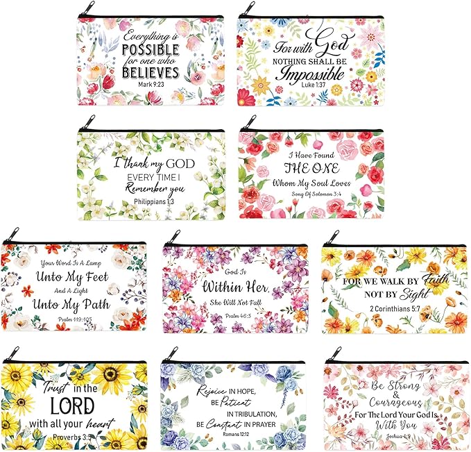 Reginary 20 Pieces Cosmetic Bag for Women, Roomy Makeup Bags with Zipper Toiletry Bag Pouch Travel Accessory Organizer Gifts, 7 x 4.3 Inches(Religious)