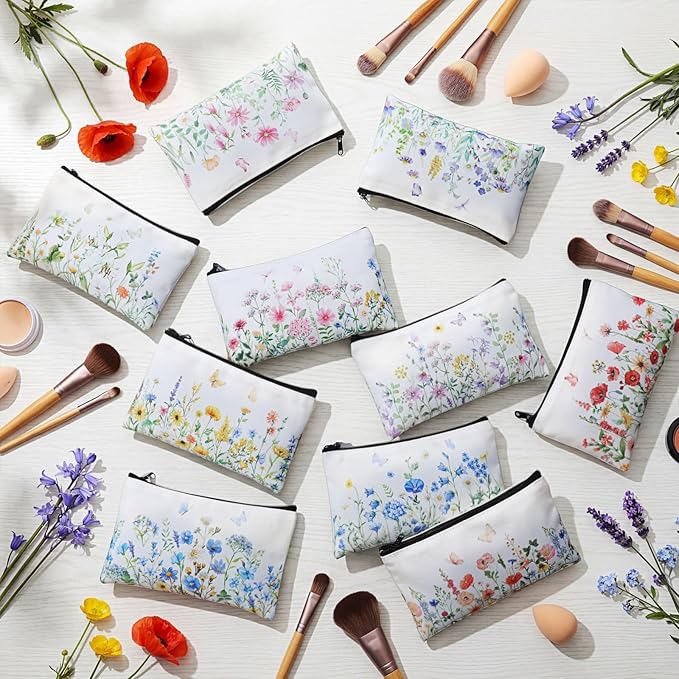 Reginary 20 Pieces Cosmetic Bag for Women, Roomy Makeup Bags with Zipper Toiletry Bag Pouch Travel Accessory Organizer Gifts, 7 x 4.3 Inches (Flowers)
