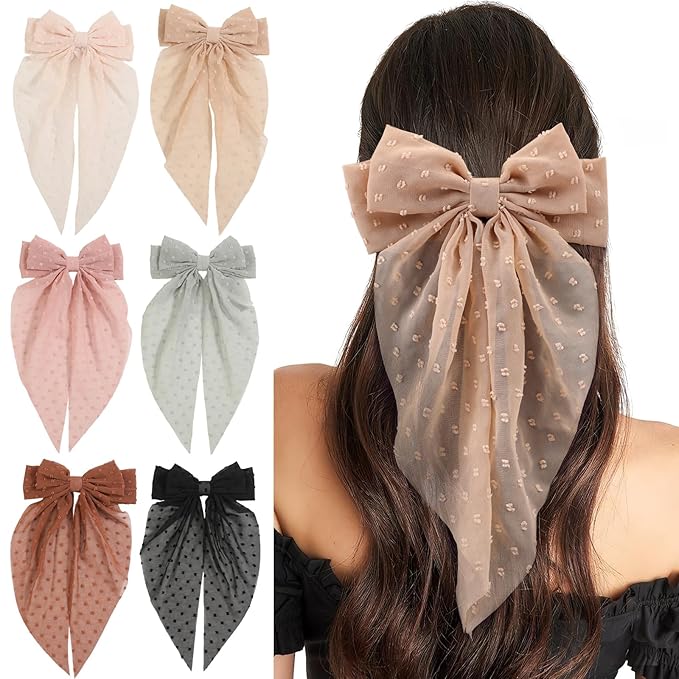 6 PCS Hair Bows for Women, Big Bow Hair Clips for Girls Thick Thin Hair, Silky Satin Hair Bow Clips Oversized, Large Cute Aesthetic Hair Accessories Holiday Gifts