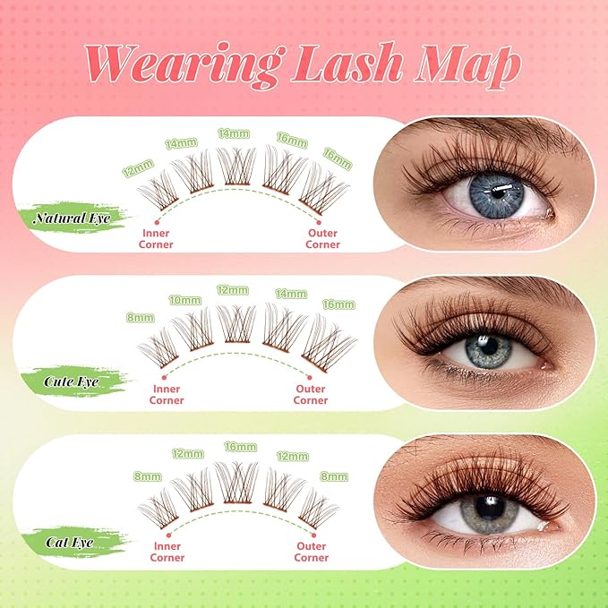 KEYYOU Venus Brown Lash Clusters Kit Fairy Lash Extension Kit C Curl 120Pcs 8-16MIX Eyelash Extension Wispy Natural Invisible Band Lash with Waterproof DIY Lash Extension Kit at Home