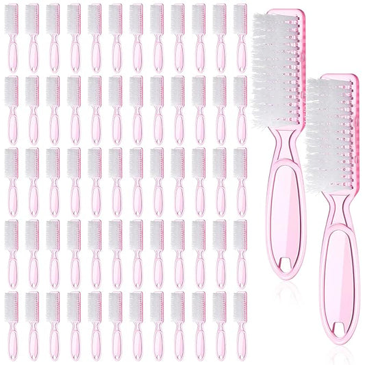 60PCS Handle Grip Nail Cleaning Brushes, Hand Fingernails Scrubber Brushes Pedicure Dust Brush Manicure Tools for Women Men Home Salon Nail Foot Toes Cleaner (Clear Pink)