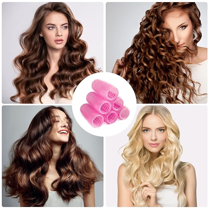12 Piece Hair Roller Set with Clips, Self Grip Hair Rollers Hair Curler for Long Medium Short Hair, Random Color (2.5cm)