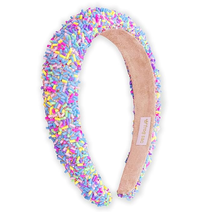 FROG SAC Headband for Girls, Candy Sprinkles Padded Headbands for Kids, Wide Puffy Hair Bands for Toddlers, Little Girl Confetti Hair Accessories, Thick Colorful Aqua Blue Child Hair Band