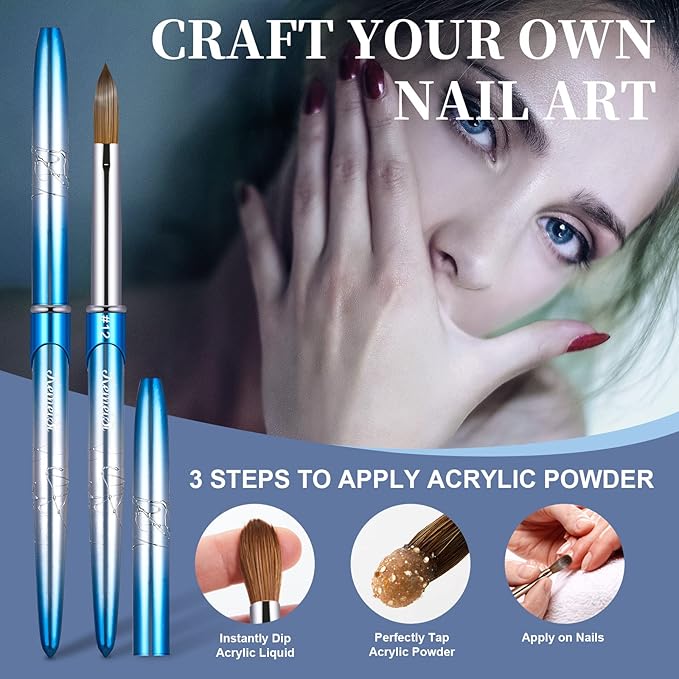 Acrylic Nail Brush Size 12,KEMEISI 100% Pure Kolinsky Nail Art Brushes Sturdy Handle Oval Shaped Acrylic Powder Nail Design Tools for Professional Manicure DIY Home Salon (Blue Gradient)