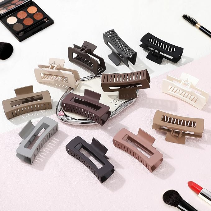 4.1 Inch Large Hair Claw Clips 12 Pcs Big Claw for Thick Hair Square Hair Clips Jumbo Jaw Clips Bulk Hair Accessories for women and Girls (Regular)