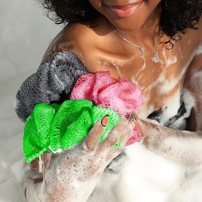 African Net Sponge Authentic - 2 Pieces 53in Stretched Length Exfoliating Body Scrubber Bath Sponge - Loofah Washcloth Back Scrub for Shower Body Exfoliator