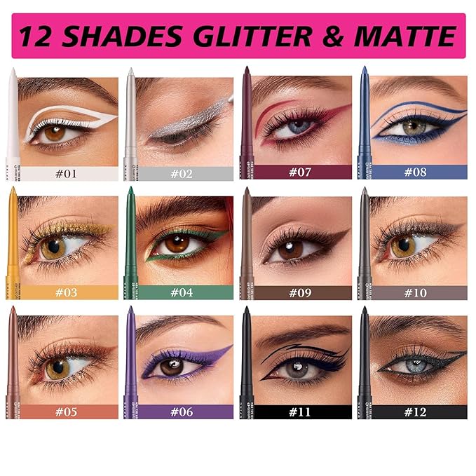 Beginner-Approved Cream Eyeliner Set, Quick-Drying Smooth-Glide, 12 Versatile Shades Available, Waterproof Smudge-Proof, Safe for Sensitive Eyes #07