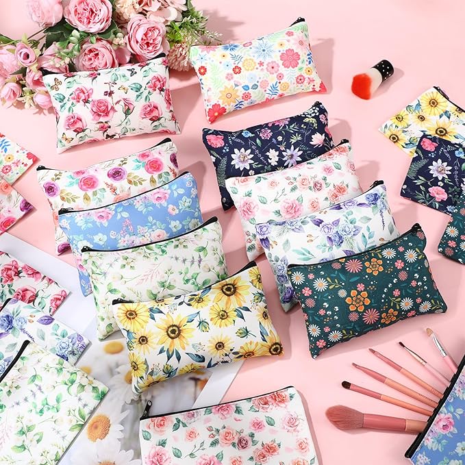 Reginary 20 Pieces Cosmetic Bag for Women, Roomy Makeup Bags with Zipper Toiletry Bag Pouch Travel Accessory Organizer Gifts, 7 x 4.3 Inches