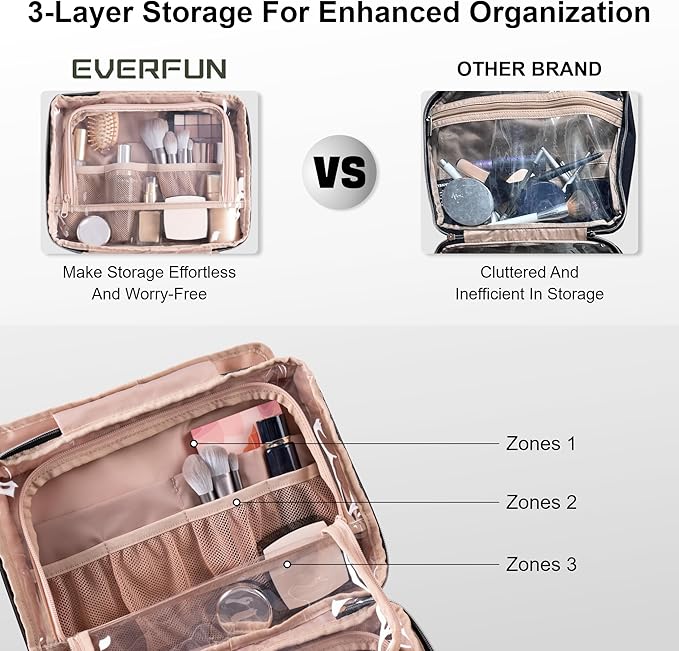 Everfun Hanging Travel Toiletry Bag Christmas Gifts for Women Traveling With Leakproof Compartment Makeup Cosmetic Organizer Dopp Kit Travel Accessories Essentials Must Have