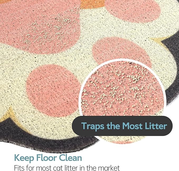 Cute Cat Litter Mat 24”x16”, Litter Box Mat, Litter Trapping Mat, Soft on Kitty Paws, Easy Clean, Anti Slip, Pet Accessories, Door Floor mats - White Pink60*40