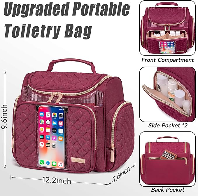 Large Toiletry Bag for Women Men,Bathroom Bag,Water Resistant Shower Bag,Makeup Bag,Portable Shower Caddy for College Dorm,Hanging Travel Toiletry Bag with Transparent Waterproof Phone Pocket