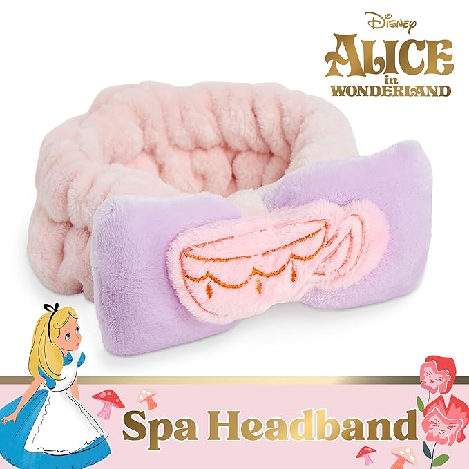 Disney Spa Headband, Soft, Plush, Adjustable, and Fun Hair Accessory for Skincare and Makeup Routines, Alice - Pink by Belle Maison