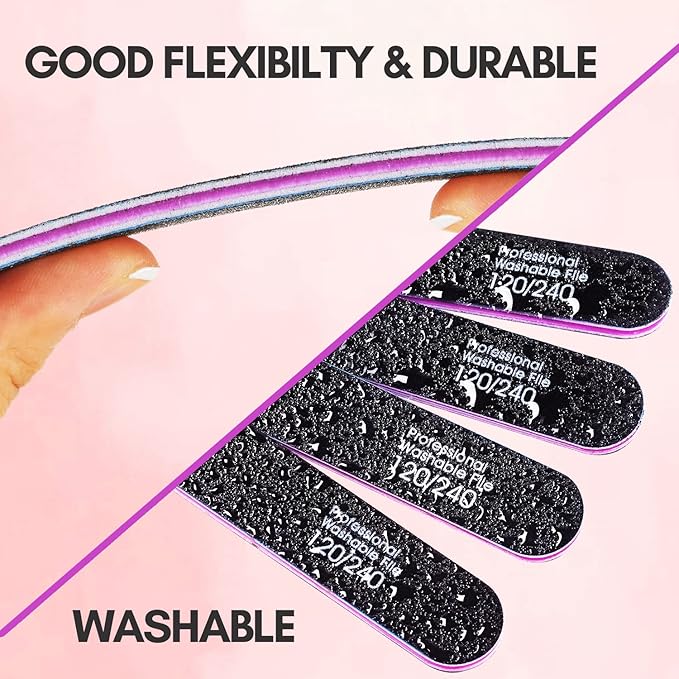Makartt Nail File, 120/240 Grit Emery Boards for Nails, 10pcs Professional Washable Dual Sides Filer Kit for Medium Filing & Smooth Polishing, Pedicure Manicure Tools for DIY Home Salon Use