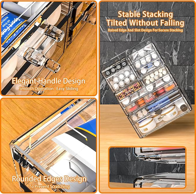 SUOXING Clear Acrylic Makeup Organizer for Vanity,Bathroom,Dresser,6 Drawer Cute Make up Organizers for Counter,Plastic Countertop Makeup Storage for Beauty,Jewelry,Brush,Cosmetic,Skin Care Organizer