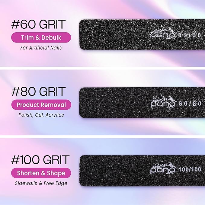 10PCS Jumbo Size PANA Professional Double Sided Nail Files - Black, 180/180 Grit - Emery Board Nail Buffering File Manicure Pedicure Nail Polisher Washable