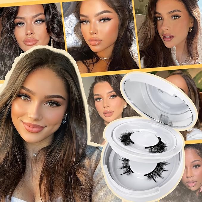 QUEWEL Magnetic Eyelashes 1 Pair Reusable Magnetic Eyelashes with Applicator No Glue Needed Eyelashes Cat Eye Natural Look Lash Clusters Kit Easy to Wear and Remove(B10)