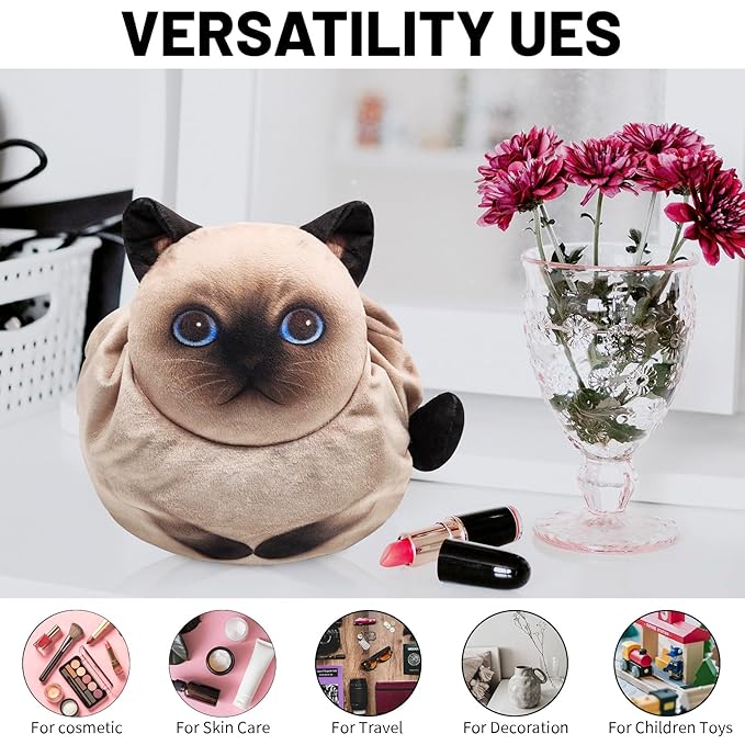 Openhaha Drawstring Makeup Organizer, Travel Cosmetic Pouch Bag, Cat Gift for Women, Lay Flat Makeup Bag Gifts for Cat Lovers (2-Pack)