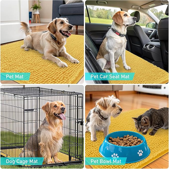OLANLY Dog Door Mat for Muddy Paws 45x27, Absorbs Moisture and Dirt, Absorbent Non-Slip Washable Doormat, Quick Dry Chenille Mud Mat for Dogs, Entry Indoor Entryway Carpet for Inside Floor, Yellow