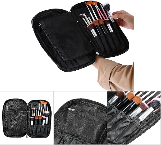 Professional Makeup Brush Bag, Makeup Artist Bag, Makeup Brush Belt, Makeup Brush Holder for Artists, Cosmetic Organizer Pouch for Brushes and Cosmetics (Black)