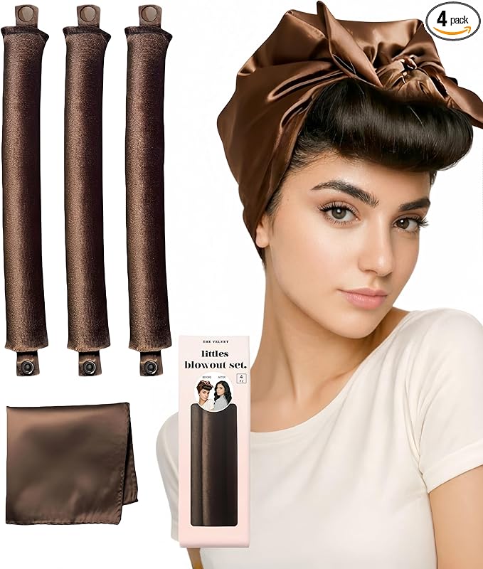 Littles Heatless Curls Overnight Rods Velvet Hair Curler to Sleep in No Heat Heatless Curling Iron Foam Sponge Flexi Rods Hair Rollers for Long Short Hair Care Styling Tools Brown