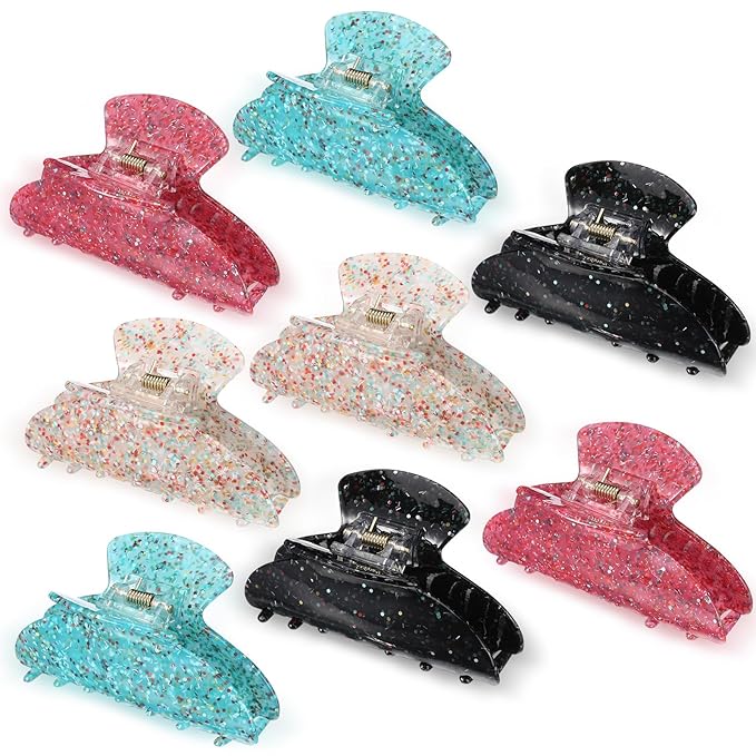8 Pcs Large Acrylic Hair Claw Clips for Women Non-slip Strong Hold Jaw Clamps for Thick Thin Hair(Gypsophila,Gentle Color)