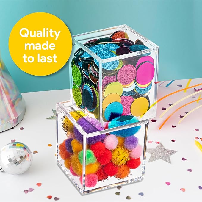 Hammont Clear Acrylic Box with Hinged Lid – Small Plastic Organizer for Office, Desk, Makeup, Crafts, Cotton Balls, Jewelry & More | 2.5"x2.5"x3" (6 Pack)
