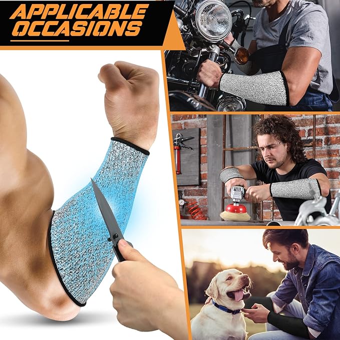 2 Pairs Cut Resistant Sleeve Arm Protection Level 5 Protection Safety Protective Sleeves Arm Protectors for Men Women(9.45 x 4.72 Inches,Black, Gray)