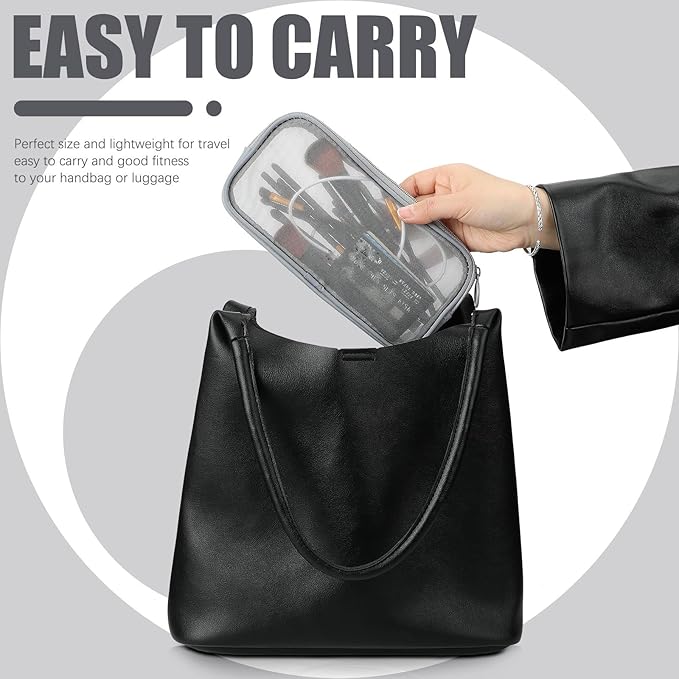 Weewooday 4 Pcs Mesh Makeup Bag Mesh Cosmetic Bag Travel Toiletry Pouch with Zipper Mini Makeup Cosmetic Purse for Daily Accessory(Small, Large, Medium,Gray)