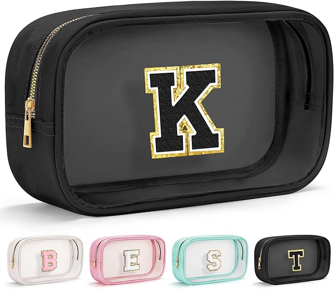 YOOLIFE Valentines Gifts for 3 4 5 6 7 8 9 10 11 12 13 Year Old Girls Travel Makeup Bag Pouch Toiletry Bag for Kids Clear Makeup Bag Cosmetic Bag Birthday Gifts for Girls Kids Preppy Stuff Black K
